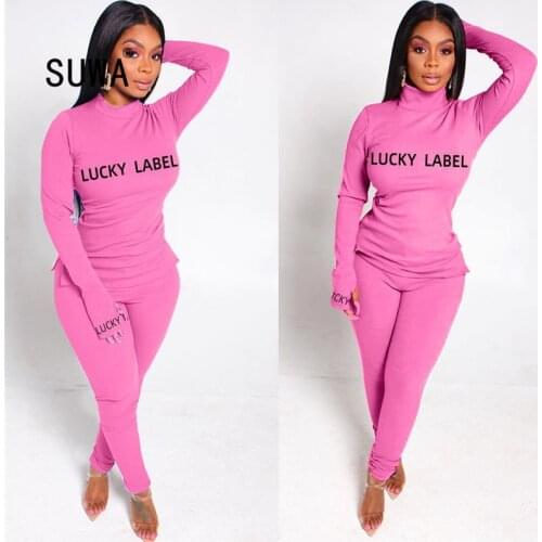 Lucky Label Fashion Women Set Full Sleeve Party Club Outfits Female Casual 2 Pieces Tracksuits