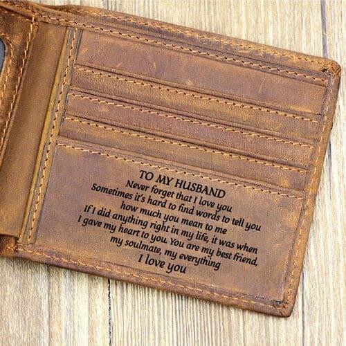 To my husband Slim Mens Leather RFID Blocking Minimalist Card Front Pocket Bifold wife to husband in Gift Box