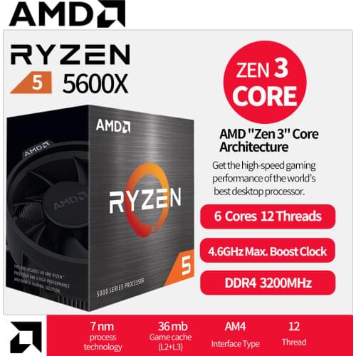 NEW AMD Ryzen 5 5600X R5 5600X 3.7 GHz Six-Core twelve-Thread 65W CPU Processor L3=32M 100-000000065 Socket AM4 with cooler fan