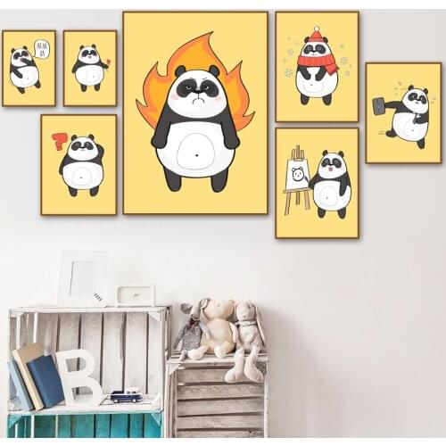 Panda Cartoon Cute Christmas Greeting Wall Art Canvas Painting Nordic Canvas Posters And Prints Wall Pictures Baby Kids Room