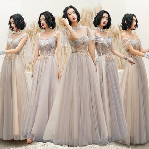 Bridesmaids Dresses Illusion A-Line Short Strapless Sequined Embroidery Lace Tulle Off The Shoulder Lady Wedding Party Gown E436