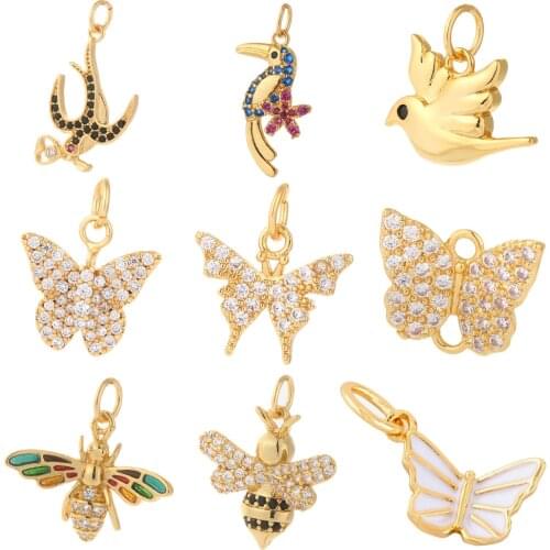 Butterfly Bird Bee Charms for Jewelry Making Supplies Gold Animals Charm Pendant Design Diy Charms for Earrings Necklace Zircon