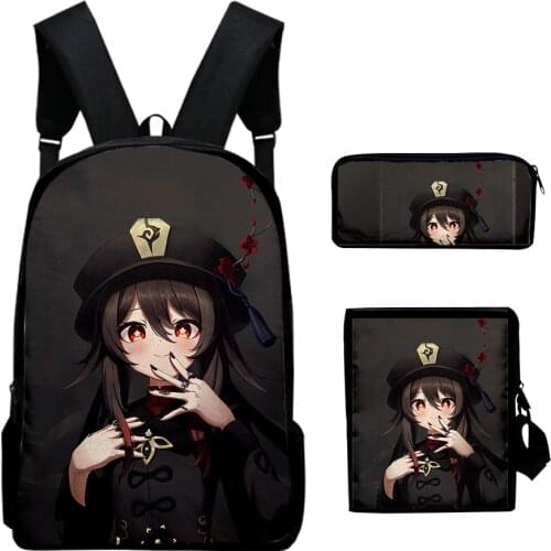 Genshin Impact QiQi Backpack Teenager Girls Boys Backpacks Student Three-piece suit School Bags Shoulder Bag
