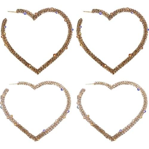 2021 New Big Heart Crystal Hoop Earrings for Women Bijoux Geometric Rhinestones Earrings Statement Jewelry Party Gifts