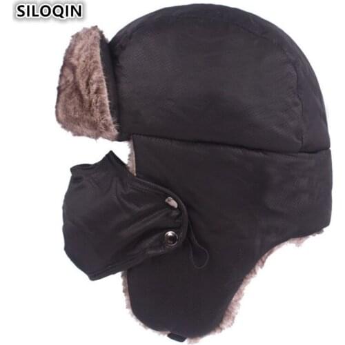 SILOQIN Winter Mens Cap Plus Velvet Warm Thicker Bomber Hats With Mask Windproof Cold-proof Womens Winter Hat Couple Ski Hat