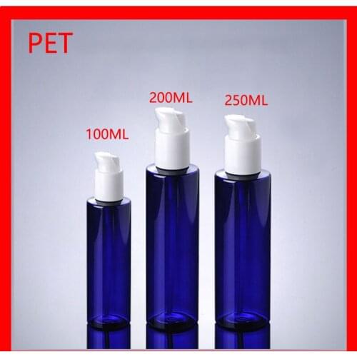 100/200/250ML PET blue plastic bottle w white Press Lotion Pump shampoo Cosmetics container empty Foam Soap Refillable Bottles