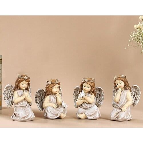 4pcs LED light Retro European Style Character Angel Sculpture Ornaments Garden Decorations Flower Fairy Girl Carved Resin Craft