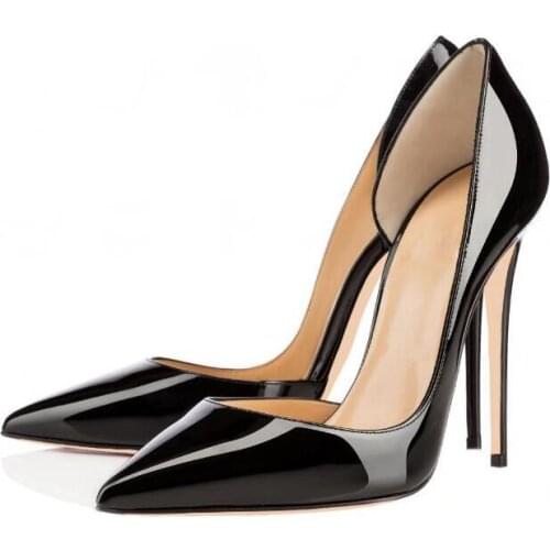 Big Sale Black Nude Patent leather Cutouts high heel shoes pointed toe thin heels dress shoes 2018 celebrity stiletto heels