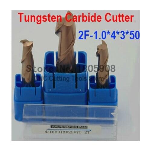 Coating carbide cutter 5PCS 2Flute 2F-1.0*4*3*50mm alloy milling cutter, CNC machine,milling machine, CNC milling tools, Nc tool
