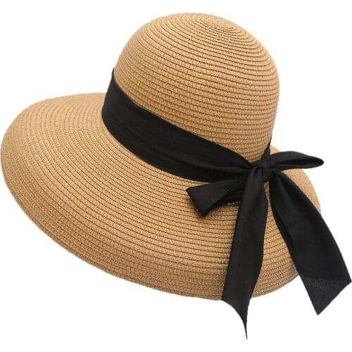 Spring and summer sunscreen bowknot straw hat female seaside vacation summer sunshade lamp shade pot hat cap