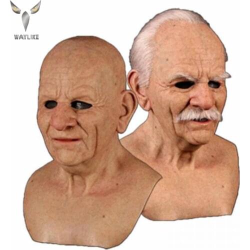 WAYLIKE 2021 Halloween Old Man Face Wig Old Man Mask Horror Headgear Halloween Horror Mask