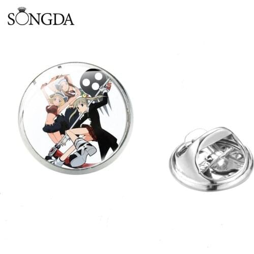 Japan Anime Soul Eater Brooches Lapel Pins Badges For Denim Clothes Pattern Glass Round Gift for Boys Girls Jewelry Accessories