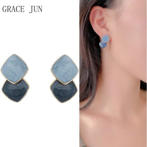 GRACE JUN Korean Style Enamel Metal Clip on Earrings No Pierced for Women Girl Birthday Party Simple Cuff Earrings Ear Clip New