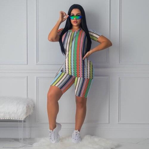 2021 Womens Printed Sports Casual Pants Suit Nightclub Two-Piece Fashion Suit Ladies Summer Short Sleeve