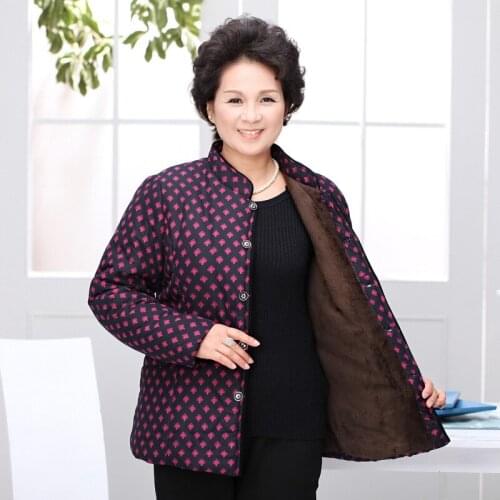 Middle-aged and Elderly Womens Winter Coat Jackets Plush Thick Warm Jacket Single-breasted Printing Parkas Overcoat 2020 4XL