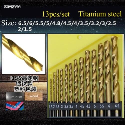 13pcs/set 1.5MM-6.5MM HSS Titanium Coated Twist Drill Bits High Speed Steel Mini Drill Bit Set Power Drilling Tools For Wood