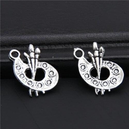 20pcs Silver Color Painting Brush And Palette Pendant Brush And Palette Charms Art Jewelry For Artist 17x12mm A2940