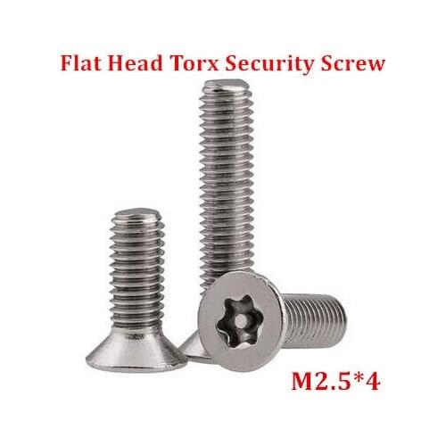 200pcs M2.5*4 DIN7991 Torx Flat Head Tamper Proof Security Screw A2 Stainless Steel Anti-theft Countersunk Screws