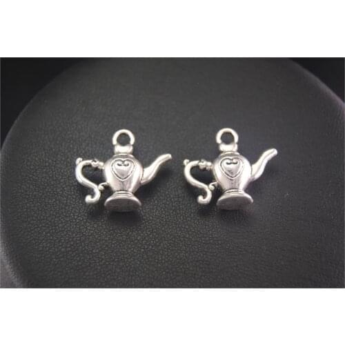 5Pcs Silver Color 3D Teapot Charms For DIY Handmade Jewelry 19x21mm A2046