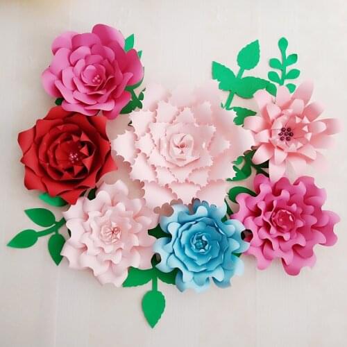 Personalized 7PCS Giant Paper Flowers Large Flower With 7 Pcs Leaves For Wedding Backdrop Baby Nurseries Special Event Deco