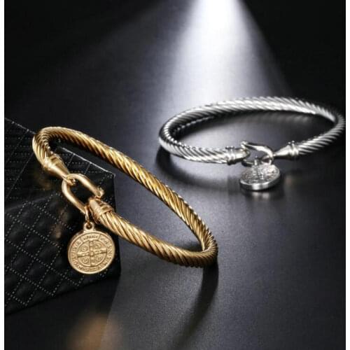 Stainless Steel Catholic Saint Benedict Holy Brand Bracelet Jesus Exorcist Wire Bracelet