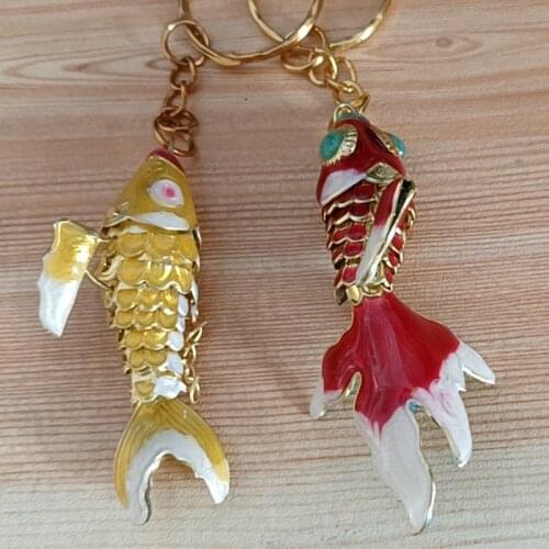 Handmade Lifelike Sway Enamel Cute Koi Fish Keychain for Women Kids Girls Gift with box Cloisonne Goldfish Carp Fancy Key Holder