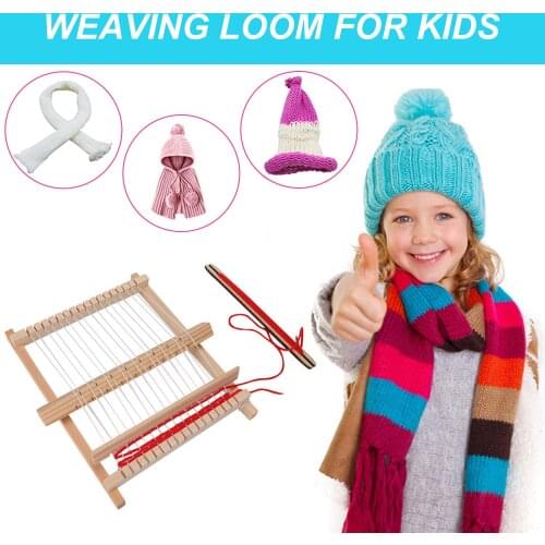 Wooden Weaving Loom Frame Kit Kids DIY Weaves Crafts Supplies Educational Hand Knitting Toys for Kids Children Toddler Gifts