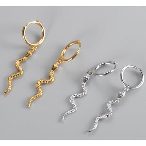 DORIN 925 Sterling Silver Gold Long Snake Hoops Earrings High Quality Women Luxury Hoops Punk Rock Snake Drop Earring Jewelry