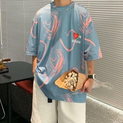 T-shirt male Japanese Harajuku style couple full of printed love half-sleeved t-shirt BF street hip-hop loose short-sleeved top