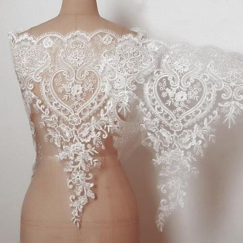 Cotton Ivory Wedding Dress Lace Fabric Applique Bridal Gown Trims 3D Flower Embroidered Scallop Sewing Apparel Border Trims DIY