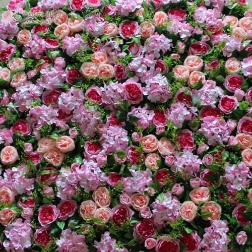 Artificial Flower Wall For Backdrop Wedding Decoration Pink David Austin Rose Green Leaves Grass