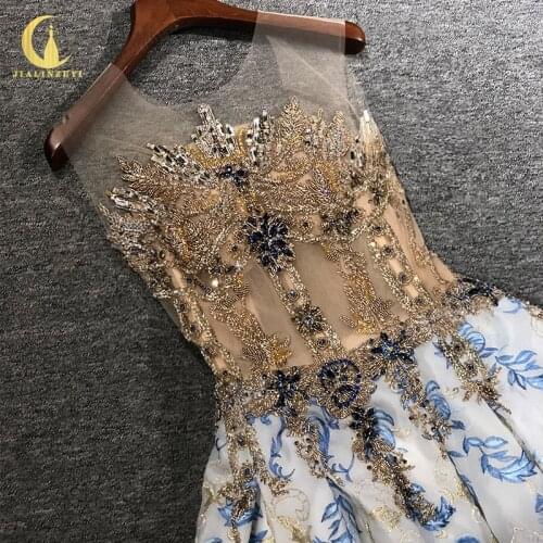 JIALINZEYI Rhine Crew Gold Crystal Bead with Embroidery High Quality vestidos formales New Evening dress 2021