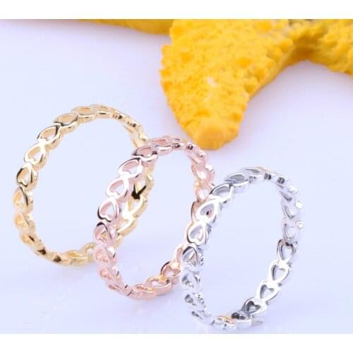 Authentic S925 Sterling Silver Valentines Day Romantic Heart Hollow Three-color Ring For Women Fashion Original Jewelry Gift