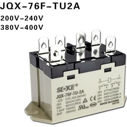 SOKE Small high power relay JQX-76F-TU-2A 220VAC 380-400VAC 25A RGF2OU700 RGF2OU900 6PIN JQX76FTU2A 6 feet 2 sets of normally
