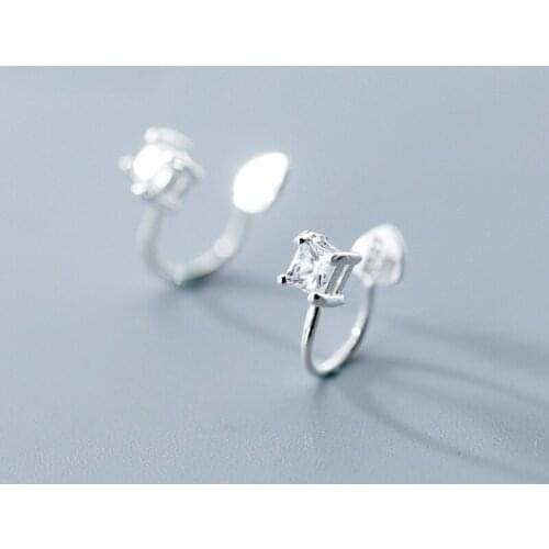 MloveAcc New Collection 925 Sterling Silver Square Geometric Ears Clip for Women Dazzling CZ Sterling Silver Jewelry