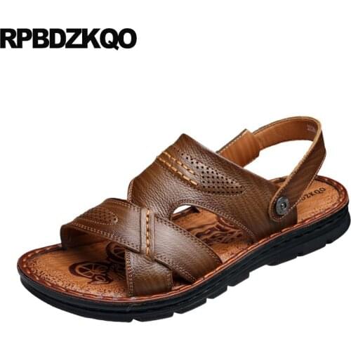 2019 strap waterproof slides shoes flat water casual fashion plus size outdoor men sandals leather summer slippers large 45