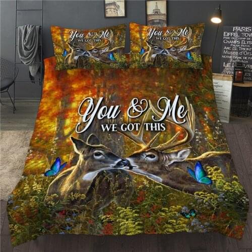 3D Animal Bedding Set Elk Deer Flower Printed Queen King Duvet Cover Set Single Double Twin Full Bedclothes For Adult Child Kid