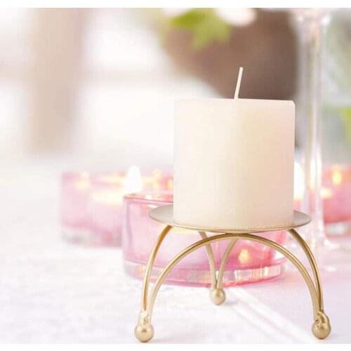 NHBR 2 Pack Iron Pillar Candle Holders Plate Candle Holders Fit LED Wax Candles Pedestal Candle Stand Gold 2.8inch Diameter