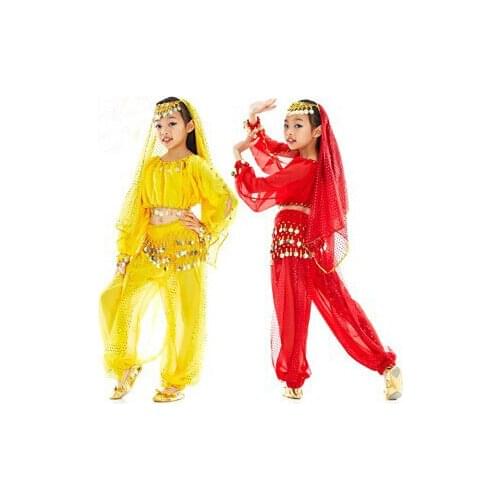 New Arrival kid bellly dance set dress with long sleeves and light-spot pants nice dancing clothes for children show