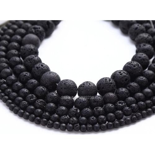 Bulk Wholesale Black Volcanic Lava Stone Beads Natural Stone Round Loose Beads for Jewelry Making 4 6 8 10 12mm DIY Bracelet
