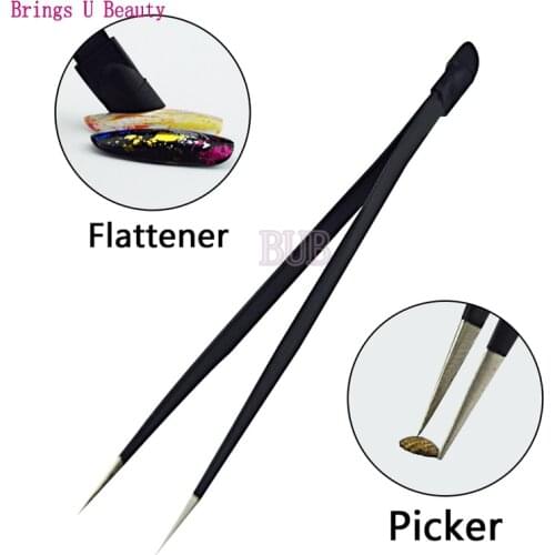 1PC Dual Use Rhinestone Tweezers and Decoration Flattened Tool for Designing Jewelry Gemstone Decoration on Nail Face Manicure