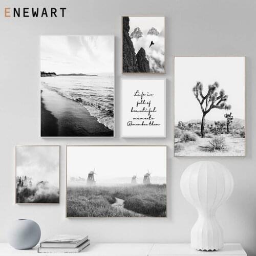 Nature Black White nature Landscape canvas Painting Positive Quote Print Poster Nordic Scenery Wall Art Picture Home Decor