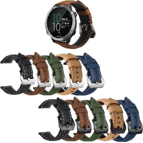 Crazy Horse Genuine Leather Strap Watch Band for Garmin Forerunner 645 245 Vivoactive 3 Music Venu SQ watchbands 20mm