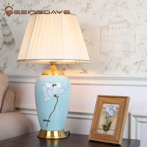Chinese Style Blue Ceramic Table Lamp for Living Room Hand Painted Home Decorative Bedroom Light Bedside Lamps Home Decor