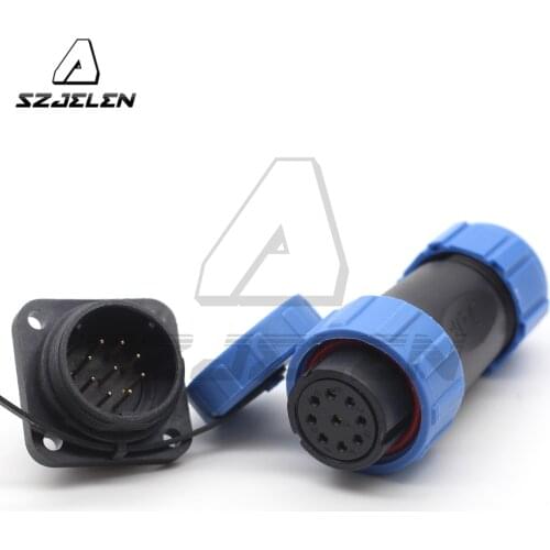 SP21 9 Pin Waterproof Connector LED Square Panel Mount Cable Connectors Male Socket and Female Plug IP68