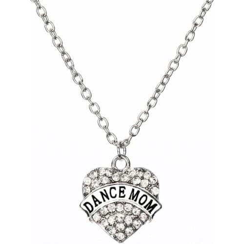 Dance Mom Crystal Love Heart Chain Mothers Day Gifts Women Necklaces Family Female Jewelry Clear Pink Crystal Mommy Charm Choker