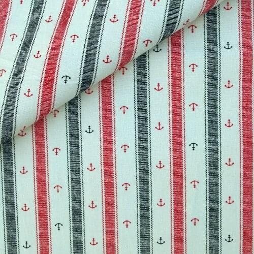 Cotton Linen Fabric for handmad, bed, bag, curtain Sewing - Stripe - Sea anchor - black and red (LF011)