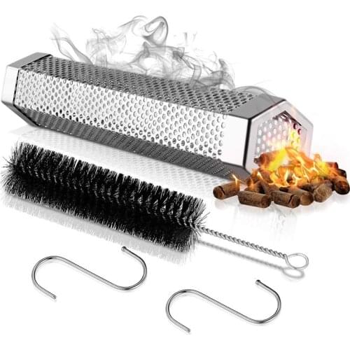 Stainless Steel Bbq Smoker Tube 12Inch Barbecue Pellet Smoker Tube for Cheese Nuts Steaks Fish Pork Beef Smoking Mesh Tube