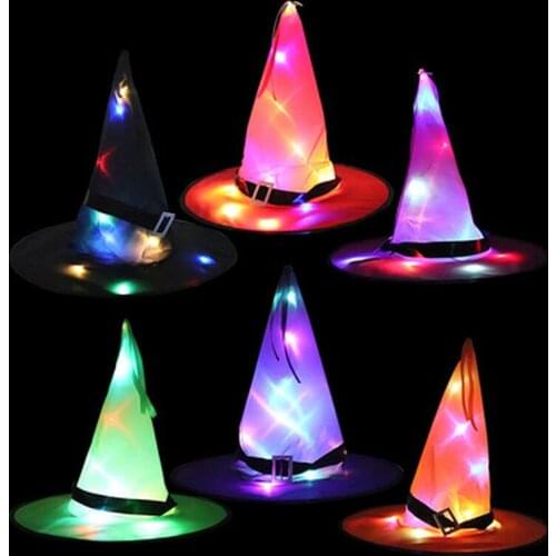 Halloween Decoration LED Lights Witch Hats Halloween Costume Cosplay Props Outdoor Tree Hanging Ornament Halloween Party Decor