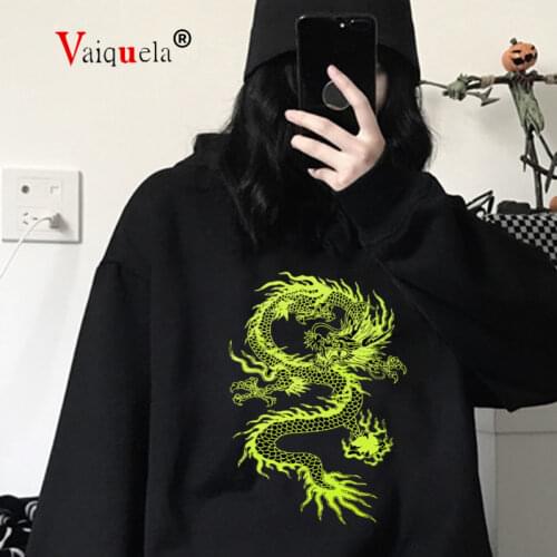 Dragon print cartoon Vintage casual fashion punk plus size hip-hop long-sleeved women gothic ins long-sleeved hooded sweatshirt